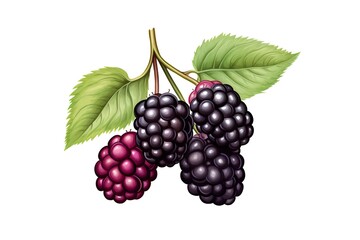 Fototapeta premium Illustration of Blackberry with leaves. Fruit illustration. Generative AI