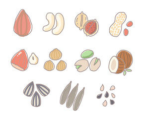色んなナッツの種類一覧・イラストセット
