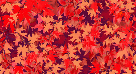 Naklejka na ściany i meble abstract autumn leaves background in red created with generative ai technology