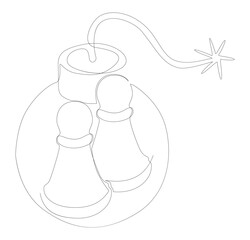 One continuous line of Pawn, Chess Piece with Bomb. Thin Line Illustration vector concept. Contour Drawing Creative ideas.