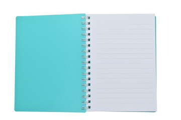top view image of open notebook with blank page, lined paper texture background