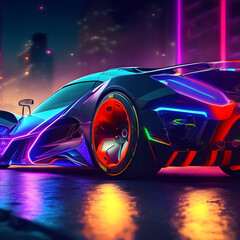 car on colorful background futuristic supercar colorful light tails 