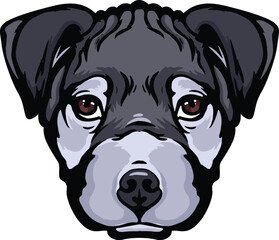 Pitbull Face Illustration. Sky. Forest. Vector