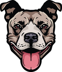 Pitbull Face Illustration. Sky. Forest. Vector