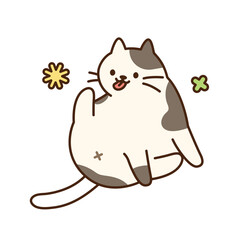 Cute cat. A fat cat is grooming its belly.