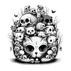 Skull Is Full Of Cats Doodle 8