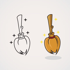 Coloring pages with witch flying broomstick theme. Photo frames, text with beautiful combination of flowers and ornaments.