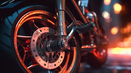 Generating AI illustration of a futuristic motorbike with the abstract digital technology background.