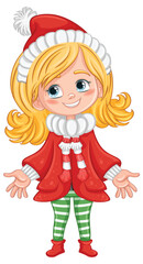 Cute girl cartoon character in winter outfit
