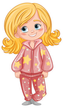 blonde girl in pink pajamas smiling clip art preview