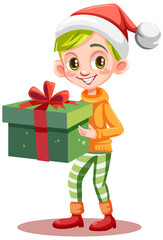 Christmas cartoon character holding gift box