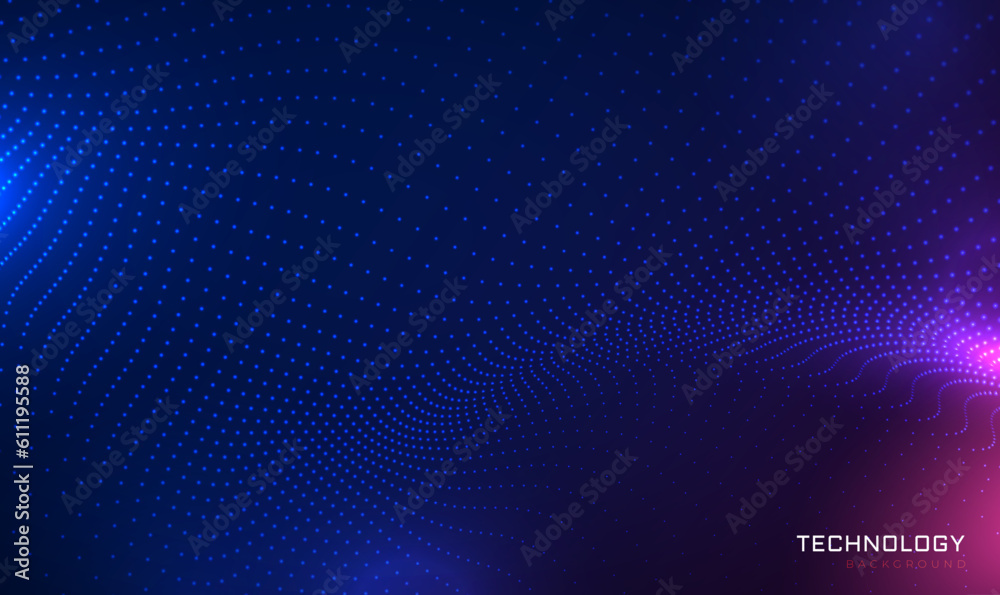Poster abstract dynamic wave of particles fractal grid science background. technology big data, ai. 3d part
