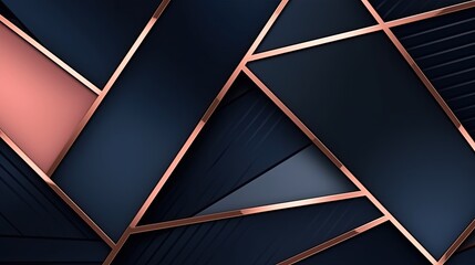 0954. Navy and Rose Gold Line Abstract Geometric Background. Generative AI