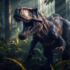 Tyrannosaurus Rex in a Forest. Generative AI