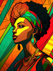 Colorful Comic Illustration of an African Woman. Generative AI