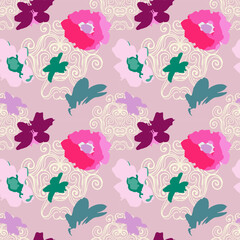 Bright watercolor feminine seamless pattern.