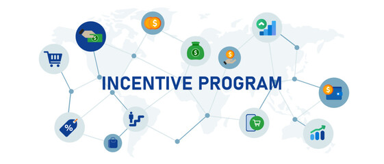Incentive program for employee career or customer reward global concept of business interconnected icon set illustration