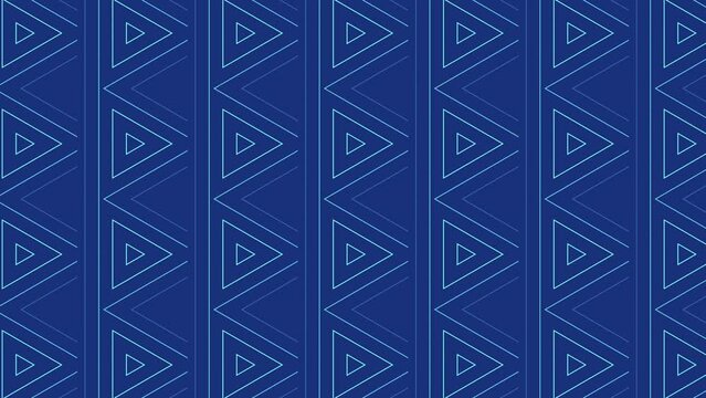 Seamless geometric triangles pattern motion graphics blue background. 4K footage