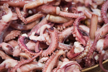 food background of raw squid tentacles for cooking