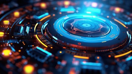 Electronic circuit board close-up with processor. Technology background. AI generated 3d image