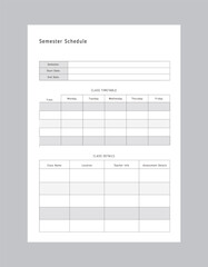 Semester Planner. Minimalist planner template set. Vector illustration.