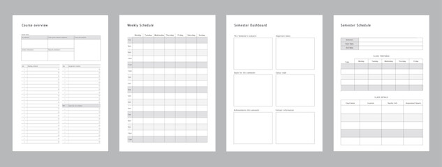 Set of 4 Semester Planner, weekly planner. Minimalist planner template set. Vector illustration.