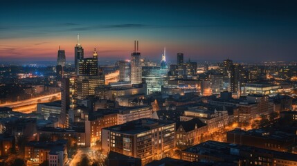 Obraz na płótnie Canvas Panoramic skyline and modern commercial buildings with empty asphalt road. AI Generative.