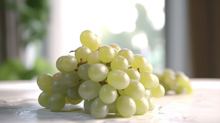 a bunch of green grapes on the table, generative ai