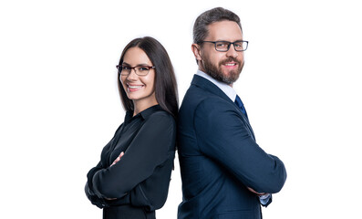 glad businesspeople in studio. couple of businesspeople in formalwear. photo of businesspeople