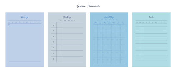 (Ocean sky) 4 set of Weekly Daily Monthly Check planner. 