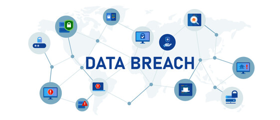 Data breach interconnected icon symbol concept of internet data security alert software bug alert