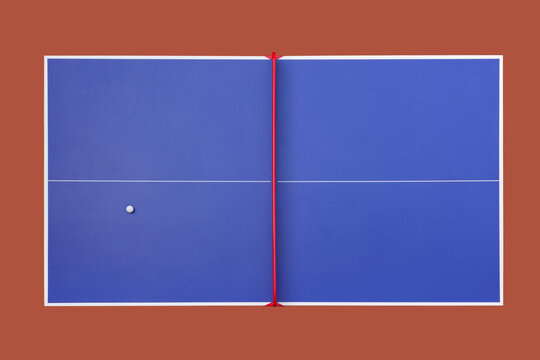 table tennis or ping pong table with racket and ball top view.