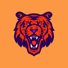 Tiger head esport mascot logo for gaming, baseball, soccer team. Silhouette of tiger head vector illustration.