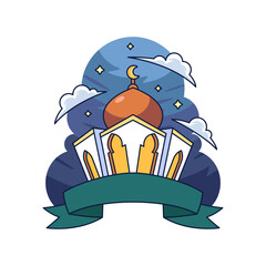 Flat Mosque Illustration with Ribbon