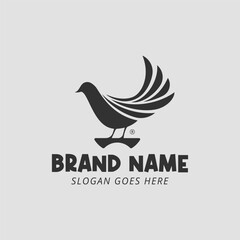 Fototapeta na wymiar Professional pigeon bird logo, eco friendly brand identity. Minimal dove animal negative space vector illustration.