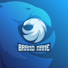 Professional blue eagle bird mascot logo. Flying animal emblem logotype vector illustration.