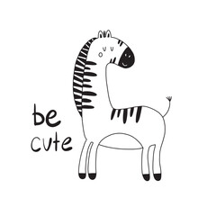 Poster with cute zebra. Vector illustration for decoration postcards, textiles, nursery.