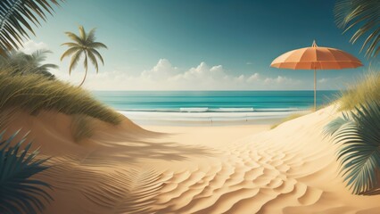 Fototapeta na wymiar summer beach background illustration. copy space. generative Ai 