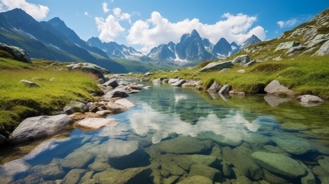 Panoramic view of a mountain lake in the Alps, Austria
