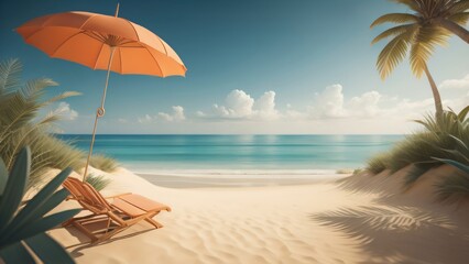 summer beach background illustration. copy space.  generative Ai	