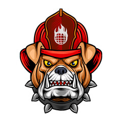 Vector illustration of a bulldog head wearing a heroic firefighter hat