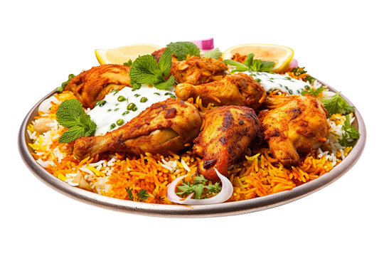 chicken biriyani png images _ food images _ Indian food images _ chicken biriyani in isolated white background 