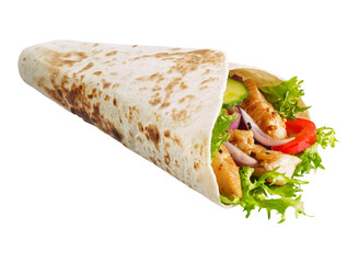 chicken shawarma png images _ food images _ fast food images _ Indian food images _ chicken shawarma in isolated white background  - obrazy, fototapety, plakaty