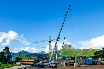 Bridge construction across the Gand River North West in BeauBassin, Mauritius.