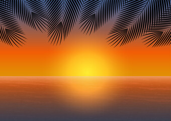 Obraz na płótnie Canvas Coconut Tree or Palm Tree at the Beach During Sunset. Sunset Background. Paradise Tropical Island in Summer and Holiday Concept.