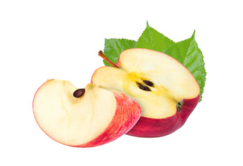 Red apple fruit slice (cut) isolated on transparent png