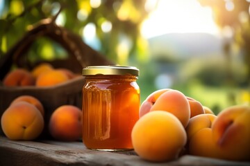 A jar of homemade apricot jam. generative AI