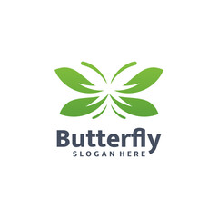 Butterfly green leaf logo template design. Vector illustration