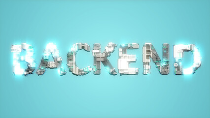 modern shining cybernetical text BACKEND on blue background - abstract 3D rendering