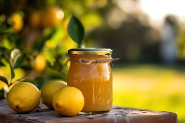 A jar of homemade lemon curd. generative AI